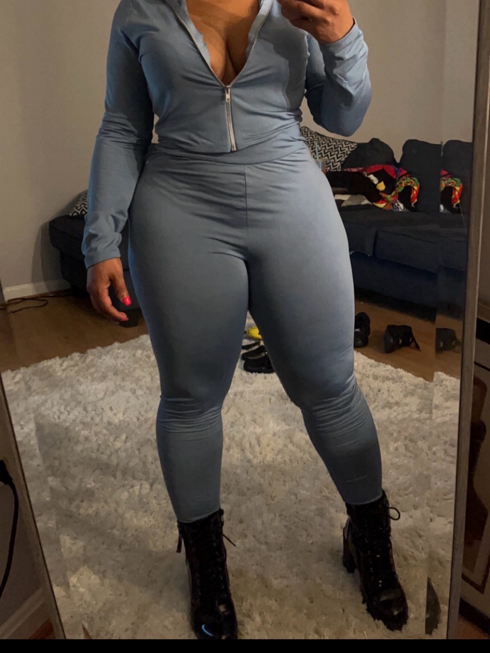 Women's High-Waist Zip-Front two piece  in Dusty Blue